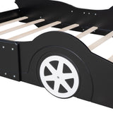Full Size Race Car-Shaped Platform Bed with Wheels,Black WF298788AAB