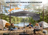 9ft Solar LED Patio Umbrella with Push Button Tilt & Crank, 6 Ribs Waterproof Polyester Outdoor 54326348