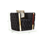 Button Tufted Chair Finished with Velvet Fabric and Gold Accent in Black B00961120