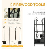Firewood Rack with Fireplace Tools, Indoor Outdoor Firewood Holder, Flat Bottom with 2 Tiers for W2225142617