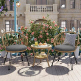 U_STYLE Outdoor Leisure Set, 2 Rattan Single Chairs with A Glass Round Table, Perfectly Suited for N711P256422E