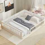 Wood Full Size Upholstered Platform Bed with Guardrail and Pillow, Beige WF323090AAA