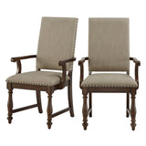 ZUN Traditional Classic Brown Armchairs Set of 2 Beige Fabric Upholstered Nailhead Trim Wooden Dining B011P188433