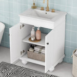 ZUN 24" White Modern Sleek Bathroom Vanity Elegant Ceramic Sink with Solid Wood Frame, Adjustable Shelf N725P189821K