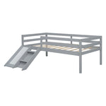 ZUN Twin Low Loft Bed with Slide, Ladder, Safety Guardrails, No Box Spring Needed,Grey W504P145268