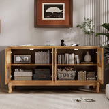 Retro 4-Door Sideboard with Large Storage Space Artificial Rattan Doors and Transparent Glass, W2696P256248