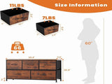 5 Drawer Dresser Fabric Chest of Drawers Storage Organizer Wood Top Surface for TV, Rustic Brown 95626117