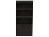 Bookcase, Three Shelves, Double Door Cabinet, Metal Hardware, Black B097132973