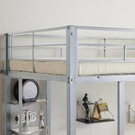 ZUN Twin Size Metal Loft Bed with Desk and Storage Shelves, 2 Built-in Ladders & Guardrails, Loft Bed 37145226