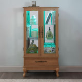 Lighted Curio Cabinet Elegant Glass Display Cabinet with Adjustable Shelves, 2 Doors, and 1 Drawer W1758P290092