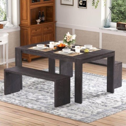 ZUN 3-piece Farmhouse Style Simple Dining Set, Dining Table and 2 Benches, for Dining Room, Kitchen and 00932248