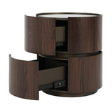 MDF ITALIAN HIGH-GRADE DOUBLE-LAYER STORAGE ROUND SIDE TABLE, BROWN AND BLACK COLOR N770P281243B