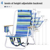 1pc Folding Beach Chair, 4 Position Portable Backpack Foldable Camping Chair with Headrest Cup 33362615