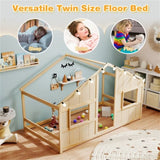 Twin-Size Kids House Natural Floor Bed- 82"x42"x51" Size, LED Light Strip for 96035505