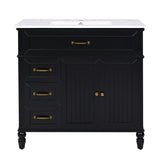 ZUN 36" Bathroom Vanity with Sink, Black Bathroom Cabinet with Drawers, Solid Frame and MDF Board, One N725P195410B