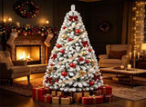 6 FT Snow Flocked Artificial Christmas Tree with 600 Branch Tips, Hinged PVC Xmas Tree Foldable 87635381