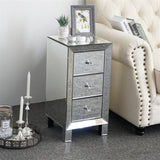 ZUN Modern and Contemporary Mirrored 3-Drawers Nightstand Bedside Table 34787396