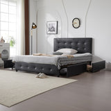 Upholstered Queen Platform Storage Bed Frame with 4 Drawers, Adjustable Headboard with Faux Leather 94234811
