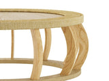35.43"Vintage Rattan Solid Wood Round Coffee Table, Curved Legs Boho Accent Table for Dining Room, W757P383547