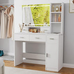 ZUN Desk With Mirror And Lights, White Makeup Vanity With Adjustable LED Mirror, Small Vanity Table With W2181P251034