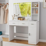 ZUN Desk With Mirror And Lights, White Makeup Vanity With Adjustable LED Mirror, Small Vanity Table With 25887975