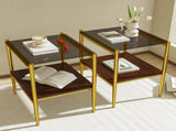 Set of 2 Rectangle End Table, Tempered Glass Tabletop with MDF layer, Modern Table for Living Room , W241P184252