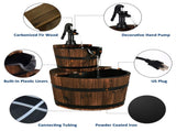 Rustic 2-Tier Barrel Water Fountain with Hand Pump, Wooden Fir Outdoor Fountain for Patio Garden 75022256