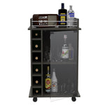 ZUN Dukat Bar Cart,Two Shelves, Six Built-in Wine Rack, Four Casters -Espresso B20091847