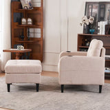 Beige Upholstered Armchair and Storage Ottoman Set - Comfortable Single Sofa with Cup Holders and W1901P149127