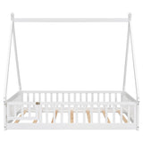 Full Tent-shaped Floor Bed, with Guardrails, Slats, Door ,White W504119507