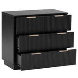 Black P2 Particle Board and Density Board Wavy Pattern Drawer Front Three-Level Four-Drawer Bedside 08161616