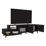 Athol 69" Wide Two-Tier Tv Stand Black with one pull-down door cabinet, one double-door cabinet and B070P264146