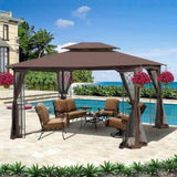 13x10 Ft Patio Double Roof Gazebo Replacement Canopy Top Fabric,Khaki W419P312598