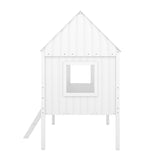 Twin Size Low Loft Wood House Bed with Two Side Windows 85997368