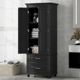 ZUN Tall Storage Cabinet with Two Drawers for Bathroom/Office, Black WF299284AAB