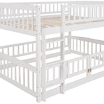 ZUN Bunk Bed with Slide,Full Over Full Low Bunk Bed with Fence and Ladder for Toddler Kids Teens White 37938086