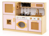 Kids Wooden Kitchen Playset 3 with Fridge Sink Washing Machine with Realistic Light Sound Rattan 92560266
