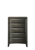 1Pc Contemporary 5 Drawer Chest Gray Finish Solid Wood Wooden Bedroom Furniture B011P216685