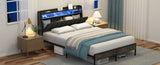 Queen Bed Frame, Ergonomic Headboard with Multi-Space Storage, Bedframe with Charging Station RGB B2716P332042