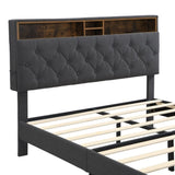Queen-Size Upholstered Platform Bed Frame with a Modern Button-Tufted Linen Fabric Headboard,USB W311P285482