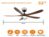 5 blade solid wood 52 inch ceiling fan light W2878P254298
