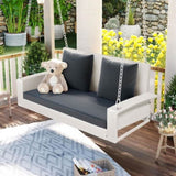 GO 2-Person Wicker Hanging Porch Swing with Chains, Cushion, Pillow, Rattan Swing Bench for Garden, WF285005AAK