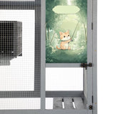 70-Inch Cat Window Catio House, Outdoor Wood Cat Enclosure with Wheels, Platforms, Resting Condo, W2181P356035