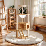 48.8" Modern Cat Tower, Wood Cat Tree Tower for Indoor Cats, Cat Treewith Sisal-Covered Scratching W3101P314628
