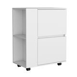 Bar Cart Two Pull-Down Door Cabinets and Two Open Shelves,White B097P167409