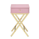 Pink and Gold 1-Drawer Rectangular Accent Table B062P181361