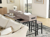 59 inch bar table, dining table, sofa table with power socket and LED light, 3 saddle stools, W2972P313230