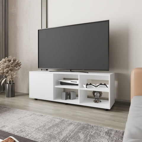 ZUN FM FURNITURE Parker TV Stand with a Door and Open Storage, White B128P269885