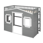 ZUN Twin Size House Loft Bed With Ladder-Gray+White Frame 72573303