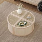 ZUN Round to Square Block Modular Coffee Table Light Natural Rattan with Storage 4 Piece N735P185130N